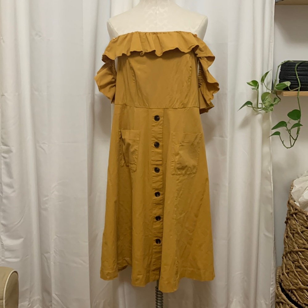 Eloquii Off the Shoulder Ruffle Midi Dress Dark Mustard Size 20